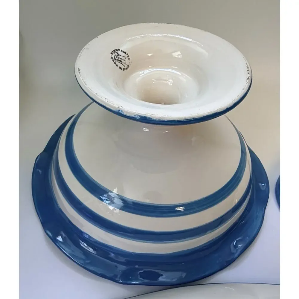 Ceramic Pedestal‎ Bowl Hand Painted Fruit From Spain Large Colorful 11x6 Decor